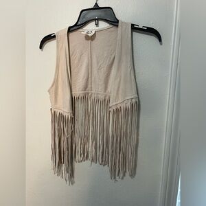 Boho Cream Fringe Vest Sleeveless Layering Top Festival Western